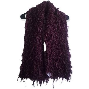 Womens Burgundy Loose Knit Curly Threaded Scarf